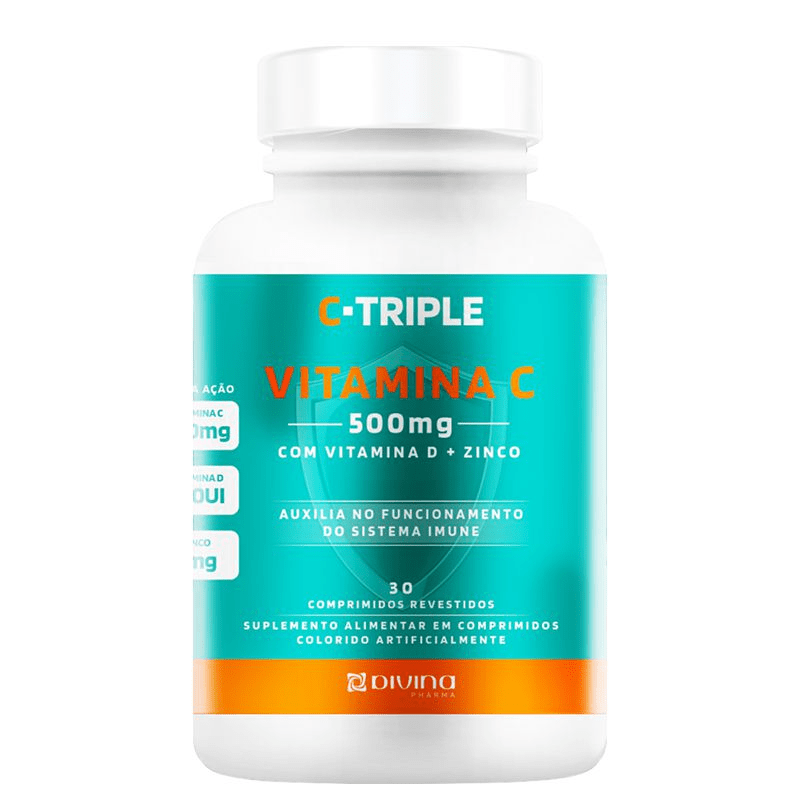 C-Triple Vitamina C 500mg + Zinco + D Divina 30 cápsulas Menor preço em C-Triple Vitamina C 500mg + Zinco + D Divina 30 cápsulas
