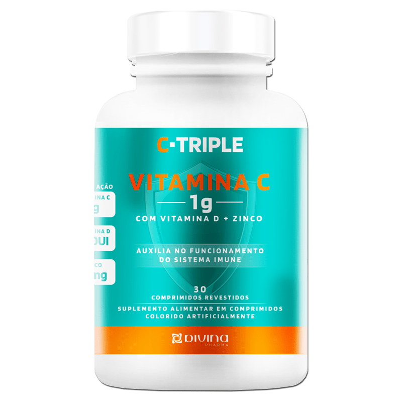 C-Triple Vitamina C 1000mg + Zinco + D Divina 30 cápsulas Menor preço em C-Triple Vitamina C 1000mg + Zinco + D Divina 30 cápsulas