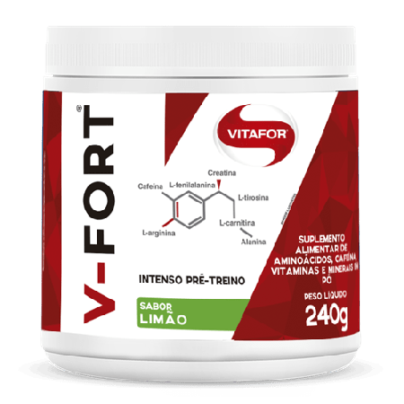 Suplemento Alimentar V-Fort Pré-Treino Vitafor Sabor Limão com 240g