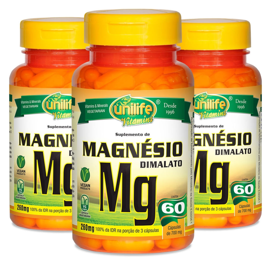 Kit 3 Magnésio Dimalato 60 cáp Menor preço em Kit 3 Magnésio Dimalato 60 cáp