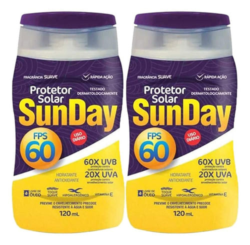 Protetor Solar Fps 60 Sunday 2 X 120ml - Nutriex Menor preço em Protetor Solar Fps 60 Sunday 2 X 120ml - Nutriex