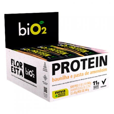 Barra de Proteína Vegana Bio2 Sabor Baunilha e Pasta de Amendoim com 12 unidades de 45g cada