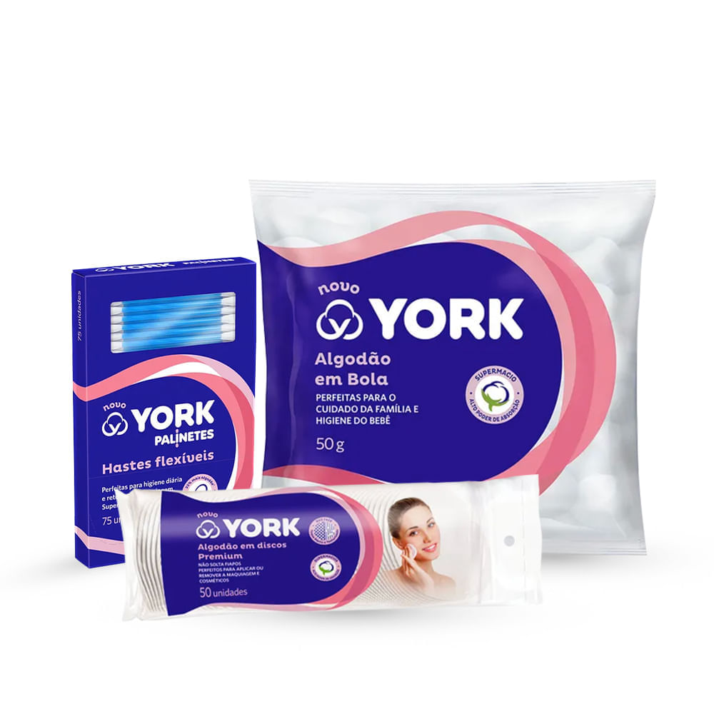 Kit York Algodão Disco 50 unidades Algodão Bola 50g mais Palinetes 150 Hastes Menor preço em Kit York Algodão Disco 50 unidades Algodão Bola 50g mais Palinetes 150 Hastes