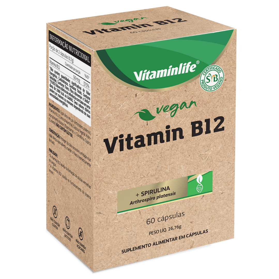 Vitamin B12 (375% IDR) + 350mg Spirulina c/60 cáps Vitaminlife Vegan Menor preço em Vitamin B12 (375% IDR) + 350mg Spirulina c/60 cáps Vitaminlife Vegan