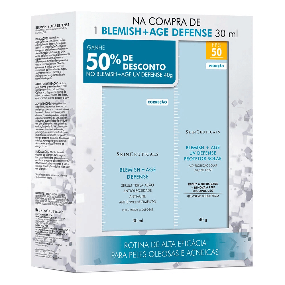 Kit Skinceuticals Blemish Age Defense 30ml + UV Defense Protetor Solar FPS 50 40g Menor preço em Kit Skinceuticals Blemish Age Defense 30ml + UV Defense Protetor Solar FPS 50 40g