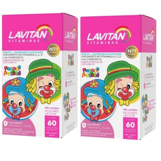 Kit com 2 Lavitan Patati Patata Vitamina Infantil Sabor Tutti Frutti Cimed c/60 Comprimidos Menor preço em Kit com 2 Lavitan Patati Patata Vitamina Infantil Sabor Tutti Frutti Cimed c/60 Comprimidos