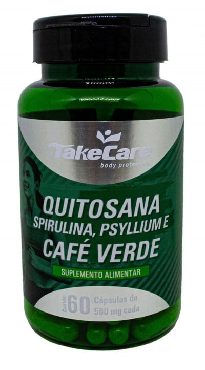 Quitosana + Spirulina + Psylium + Café Verde 500mg 60 cápsulas - Take Care Menor preço em Quitosana + Spirulina + Psylium + Café Verde 500mg 60 cápsulas - Take Care