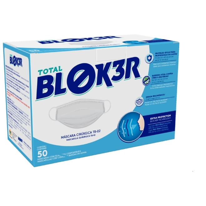 Máscara Descartável Camada Tripla Clip Nasal 50 Unidades BLOK3R Menor preço em Máscara Descartável Camada Tripla Clip Nasal 50 Unidades BLOK3R