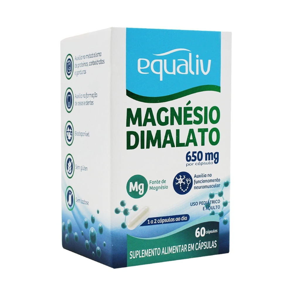 Magnésio Dimalato (60 Cápsula 650 mg) - Equaliv Menor preço em Magnésio Dimalato (60 Cápsula 650 mg) - Equaliv