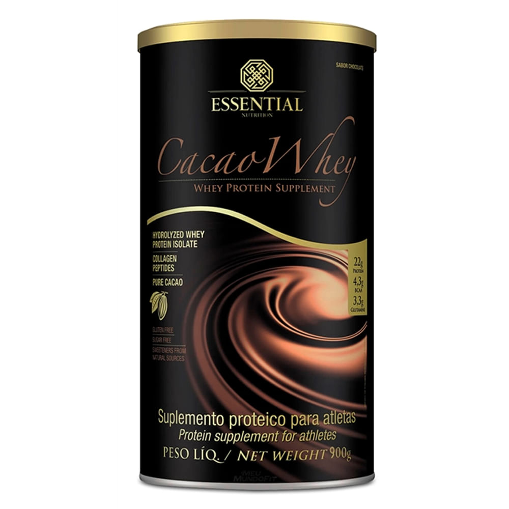 Cacao Whey Protein 900g - Essential Nutrition Menor preço em Cacao Whey Protein 900g - Essential Nutrition