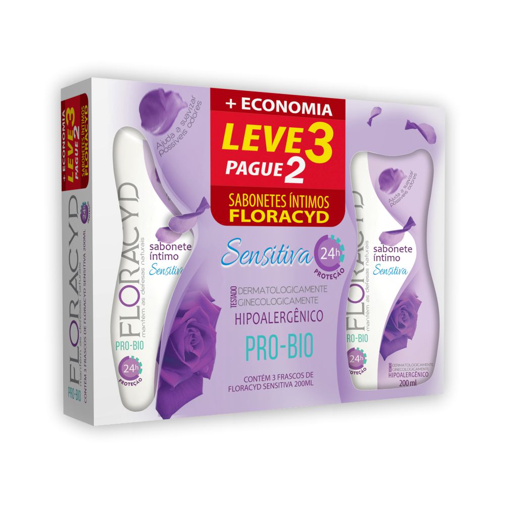 Kit Sabonete Íntimo Floracyd Sensitiva 3un 200ml Menor preço em Kit Sabonete Íntimo Floracyd Sensitiva 3un 200ml