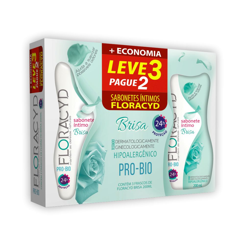 Kit Sabonete Íntimo Floracyd Brisa 3un 200ml Menor preço em Kit Sabonete Íntimo Floracyd Brisa 3un 200ml
