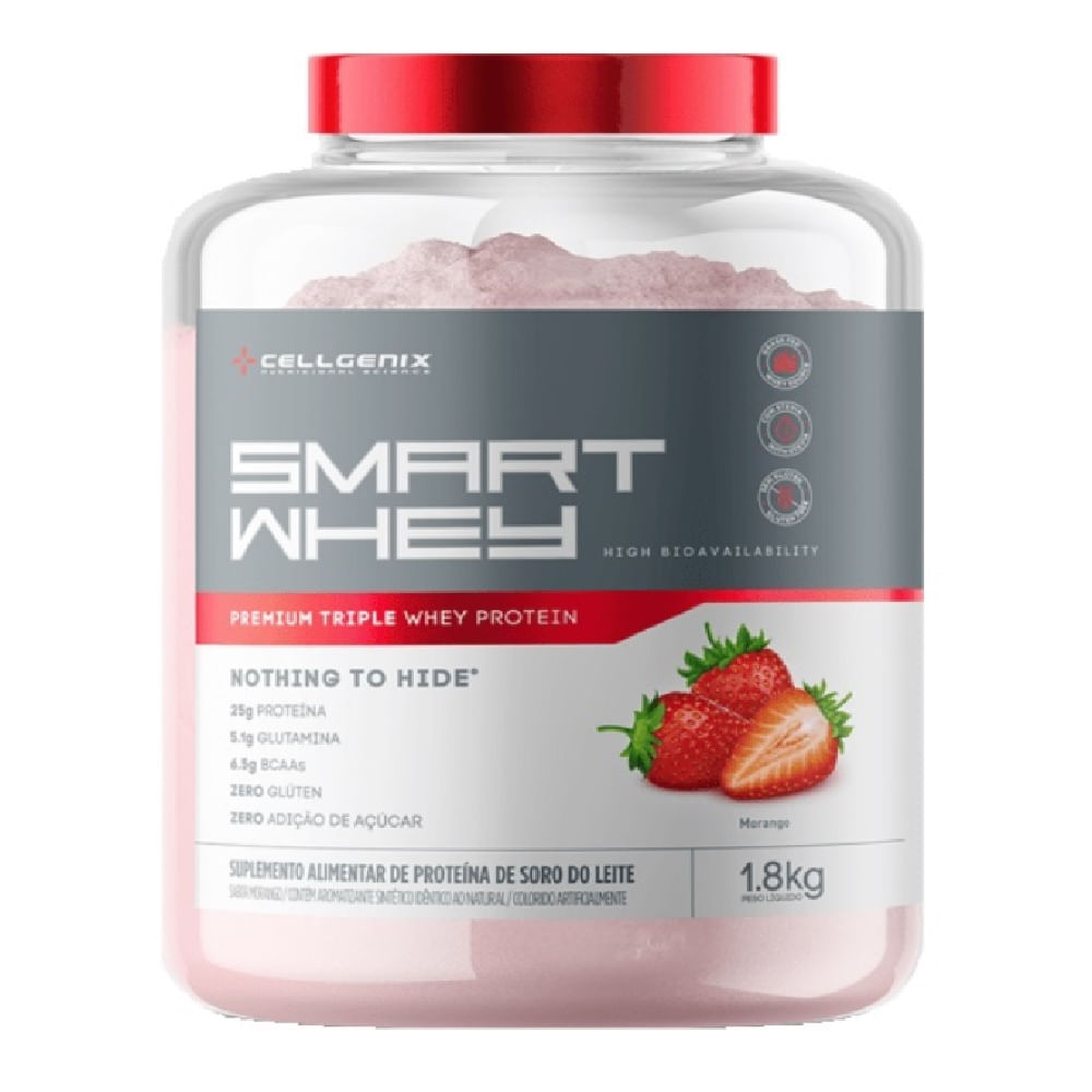 Smart Whey Premium Triple Whey Protein Zero Lactose Morango Cellgenix - 1,8kg Menor preço em Smart Whey Premium Triple Whey Protein Zero Lactose Morango Cellgenix - 1,8kg