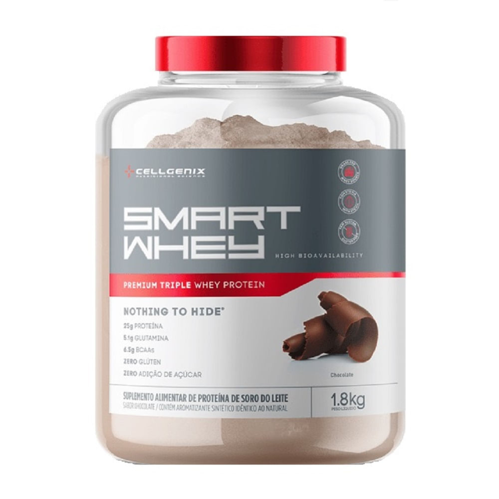 Smart Whey Premium Triple Whey Protein Zero Lactose Chocolate Cellgenix - 1,8kg Menor preço em Smart Whey Premium Triple Whey Protein Zero Lactose Chocolate Cellgenix - 1,8kg