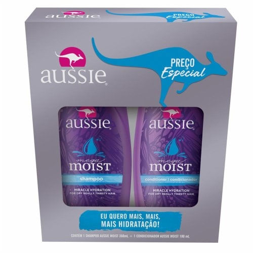 Kit Aussie Moist Shampoo 360ml + Condicionador 180ml Menor preço em Kit Aussie Moist Shampoo 360ml + Condicionador 180ml