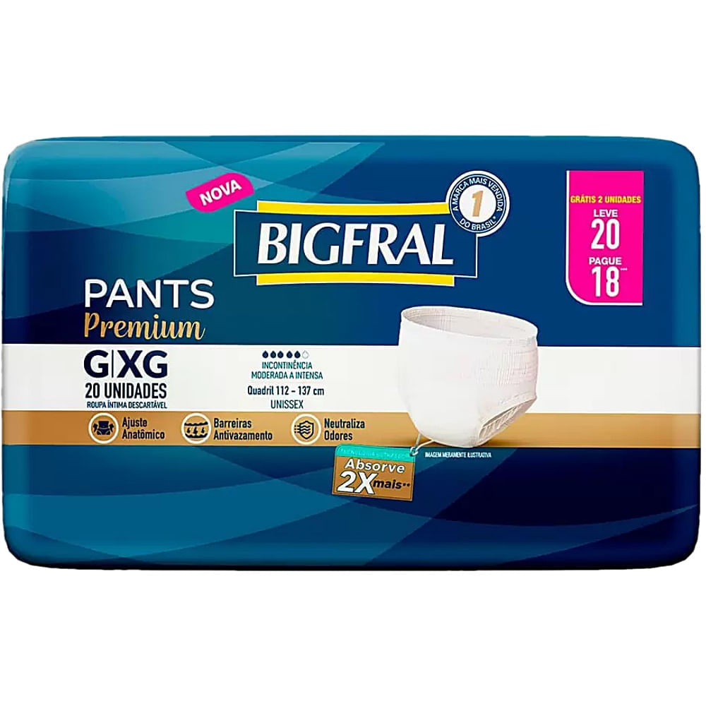Roupa Íntima Bigfral Pants Premium - Com 20 Unidades - Tamanho G/XG Menor preço em Roupa Íntima Bigfral Pants Premium - Com 20 Unidades - Tamanho G/XG