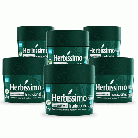Kit Desodorante Creme Antitranspirante Tradicional Herbissimo 55G com 6 unidades