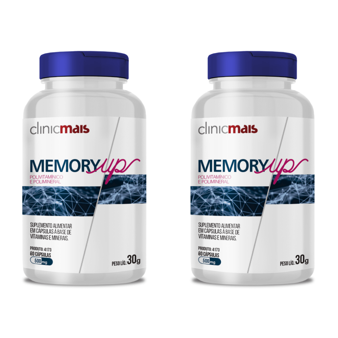 Kit 2uni Memory Up Polivitamínico e Polimineral 500mg 60 cáps - Clinic Mais Menor preço em Kit 2uni Memory Up Polivitamínico e Polimineral 500mg 60 cáps - Clinic Mais