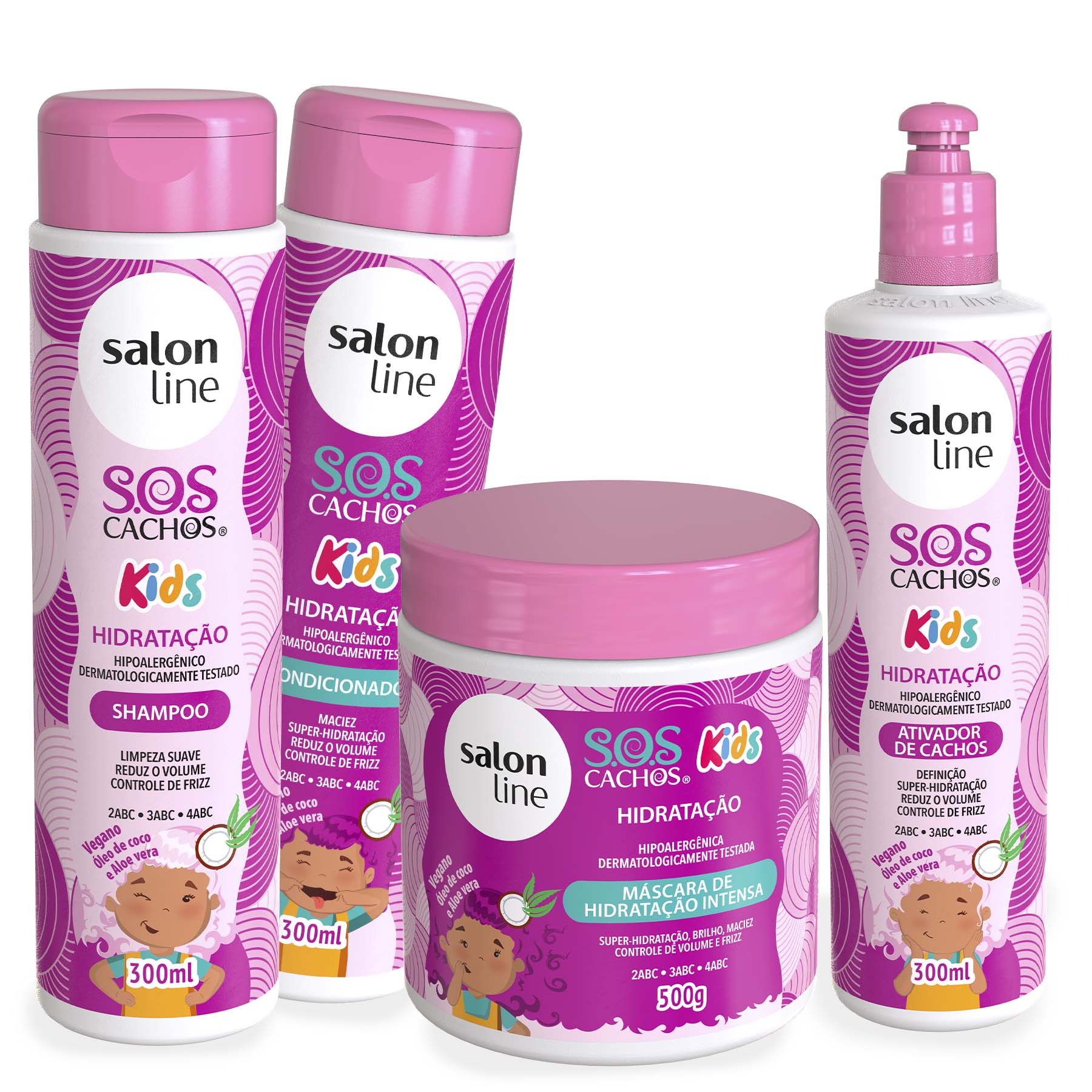 Kit Shampoo Condicionador Mascara Ativador De Cachos Sos Cachos Kids Hidratacao Salon Line Droga Raia