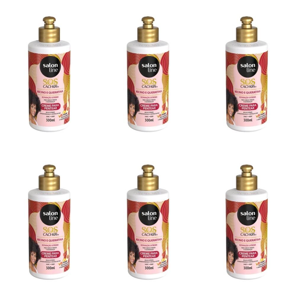 Salon Line Sos Cachos Ricino E Queratina Creme P Pentear 300ml Kit C 06 Droga Raia