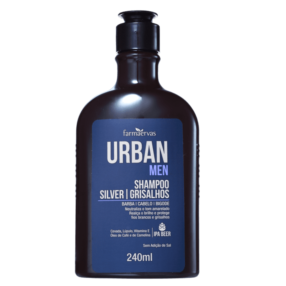 Farmaervas Urban Men Silver Grisalhos - Shampoo Desamarelador 240ml Menor preço em Farmaervas Urban Men Silver Grisalhos - Shampoo Desamarelador 240ml