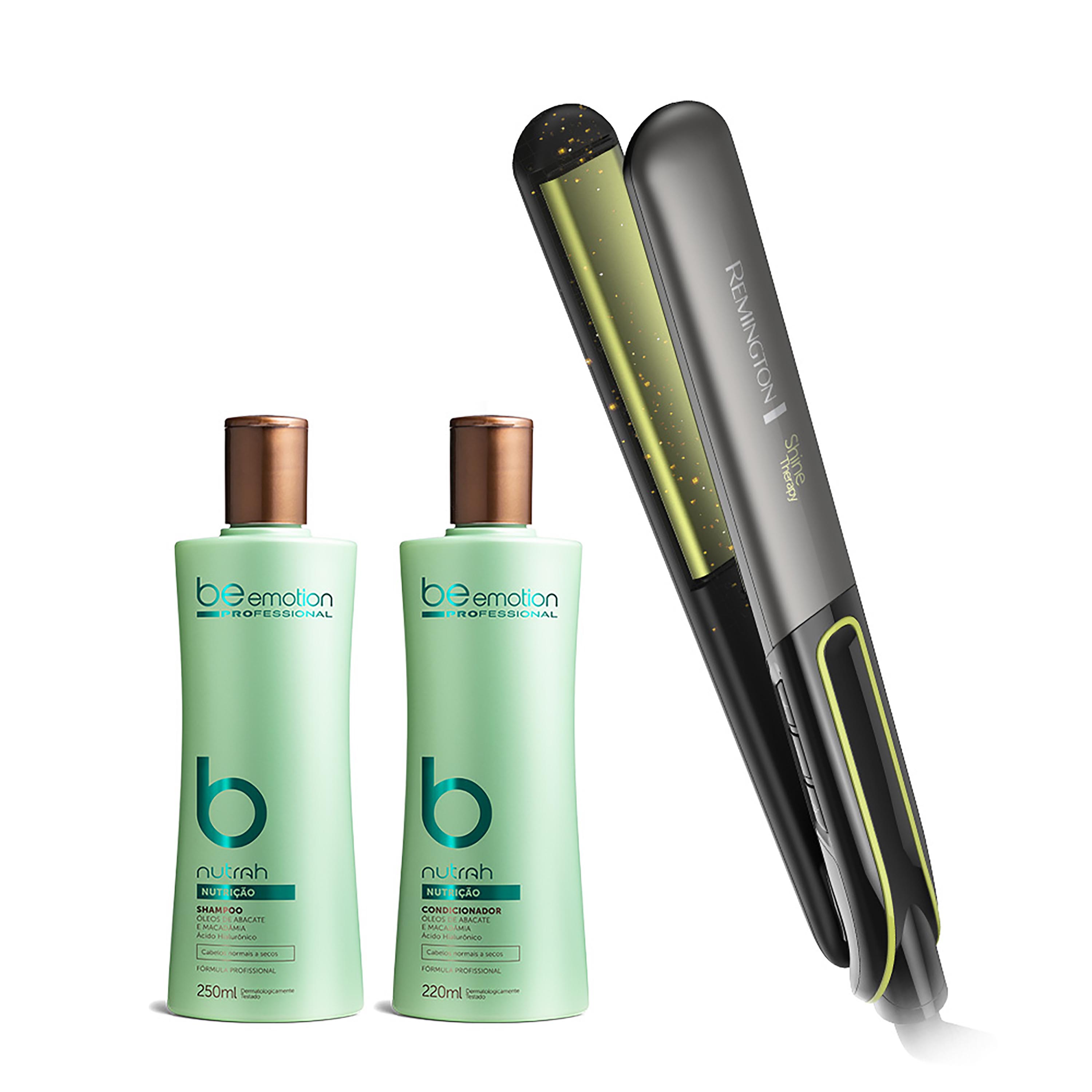 Prancha de Cabelo Remington New Shine Therapy com Shampoo e Condicionador Nutrah Be Emotion Menor preço em Prancha de Cabelo Remington New Shine Therapy com Shampoo e Condicionador Nutrah Be Emotion