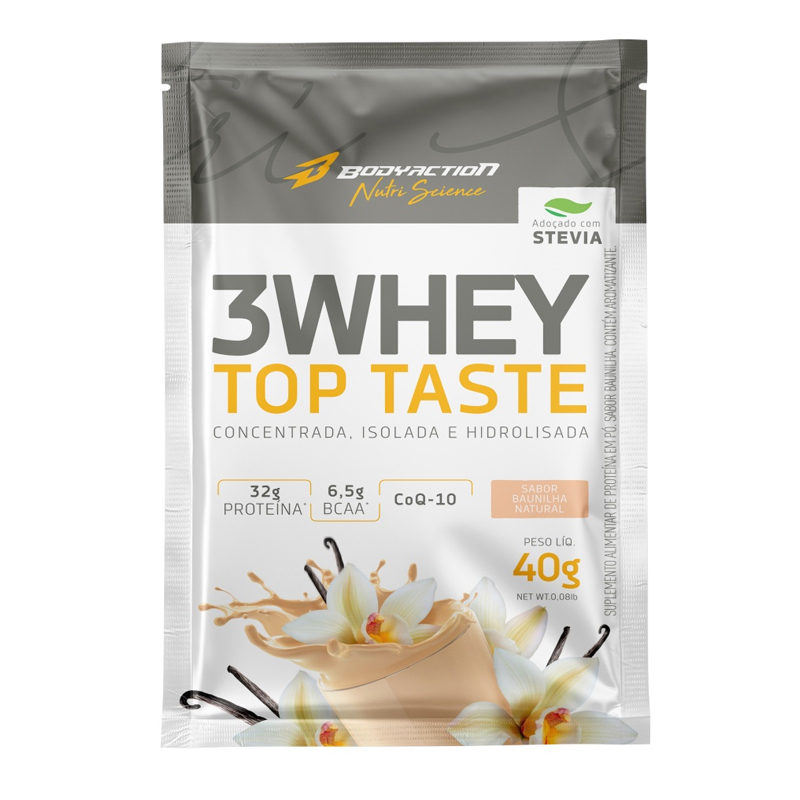 WHEY TOP TASTE DISPLAY C/10 SACHES 40G BAUNILHA BODY ACTION Menor preço em WHEY TOP TASTE DISPLAY C/10 SACHES 40G BAUNILHA BODY ACTION