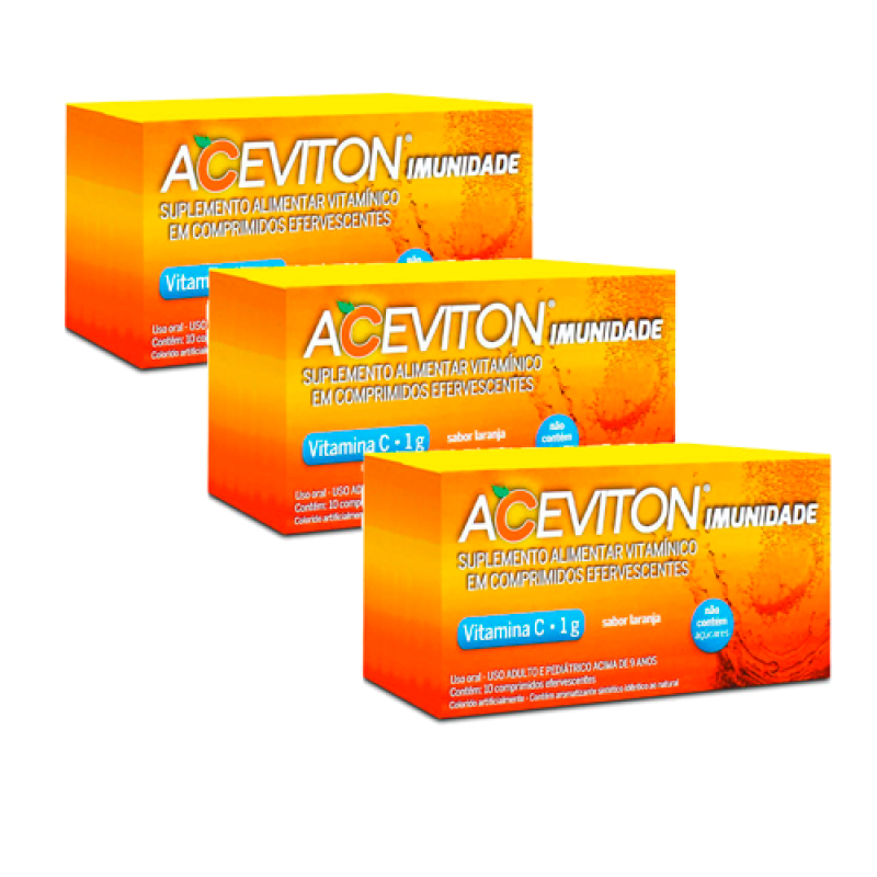 KIT COM 3 SUPLEMENTO VITAMINA C 1G ACEVITON IMUNIDADE COM 10 COMPRIMIDOS EFERVESCENTES Menor preço em KIT COM 3 SUPLEMENTO VITAMINA C 1G ACEVITON IMUNIDADE COM 10 COMPRIMIDOS EFERVESCENTES