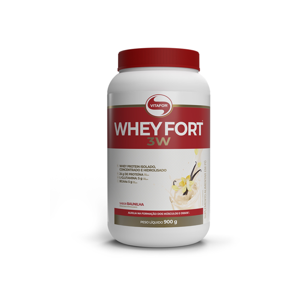 Whey Fort 3W Vitafor Baunilha 900g Menor preço em Whey Fort 3W Vitafor Baunilha 900g