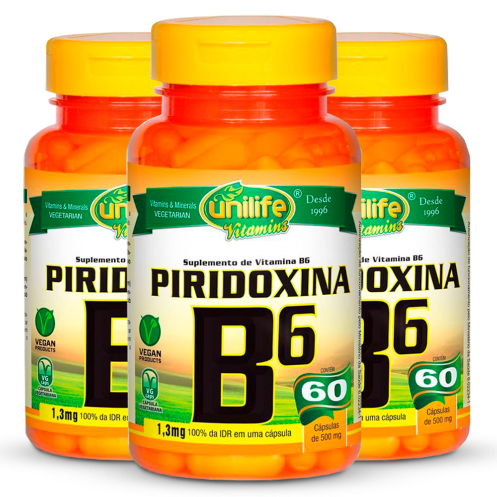 KIT 3 VITAMINA B6 PIRIDOXINA 60 CáPSULAS UNILIFE Menor preço em KIT 3 VITAMINA B6 PIRIDOXINA 60 CáPSULAS UNILIFE
