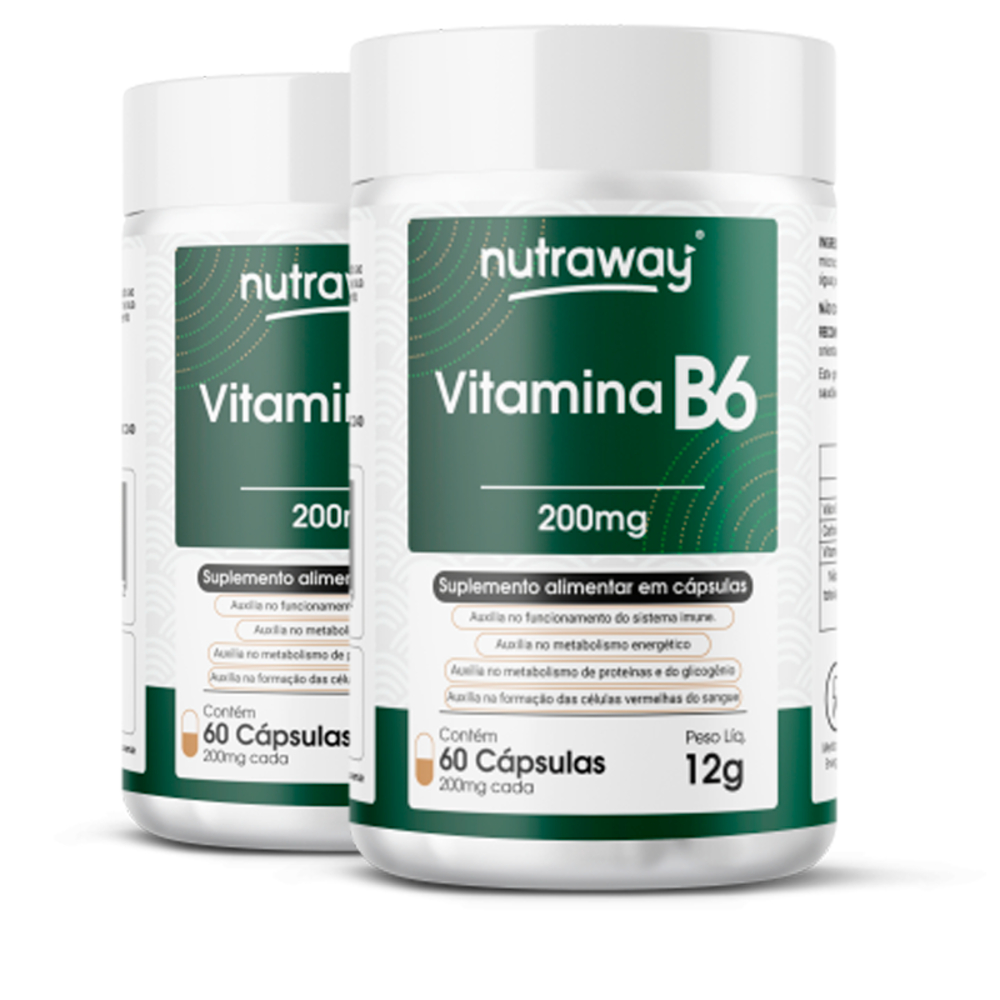 KIT 2 VITAMINA B6 - 200MG NUTRAWAY 60 CáPSULAS Menor preço em KIT 2 VITAMINA B6 - 200MG NUTRAWAY 60 CáPSULAS