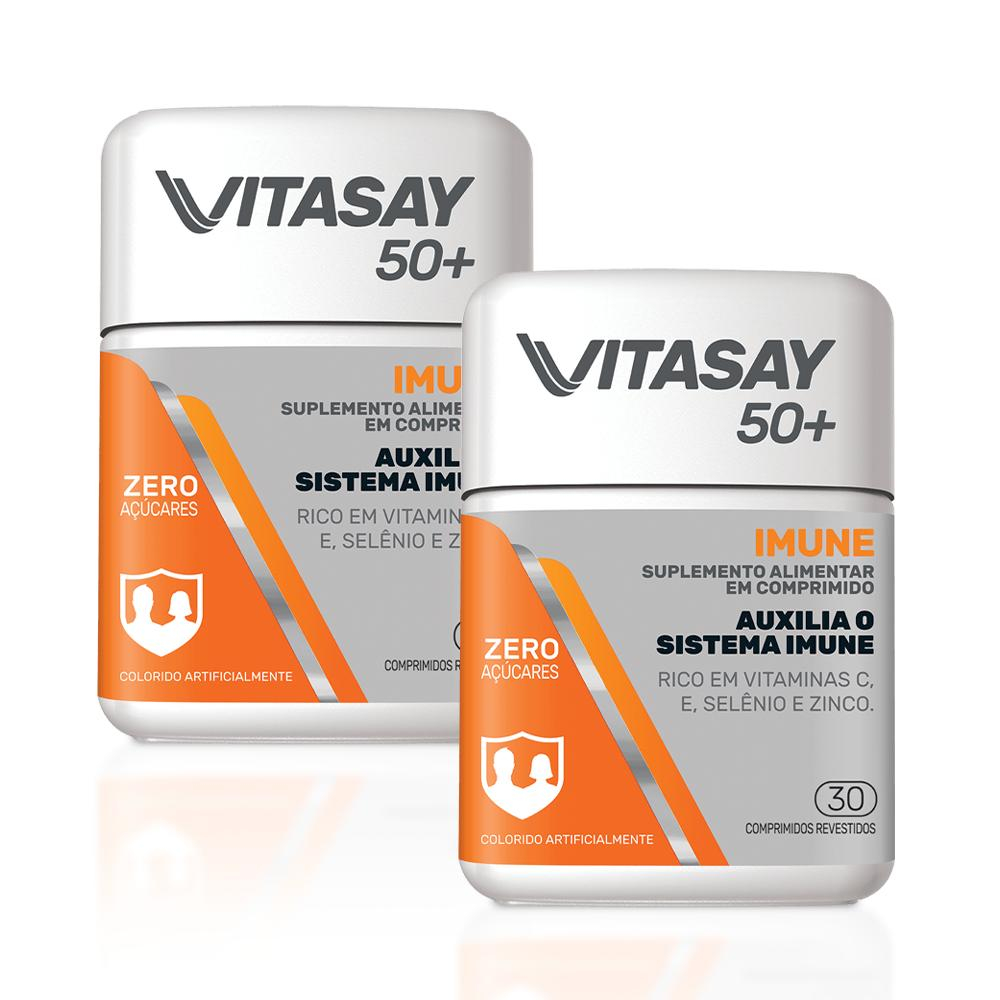 KIT C/ 02 SUPLEMENTO ALIMENTAR VITASAY 50+ IMUNE 30 COMPR.