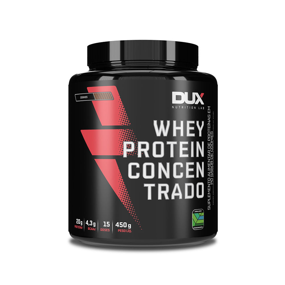 Whey Protein Concentrado DUX Nutrition Cookies 450g Menor preço em Whey Protein Concentrado DUX Nutrition Cookies 450g