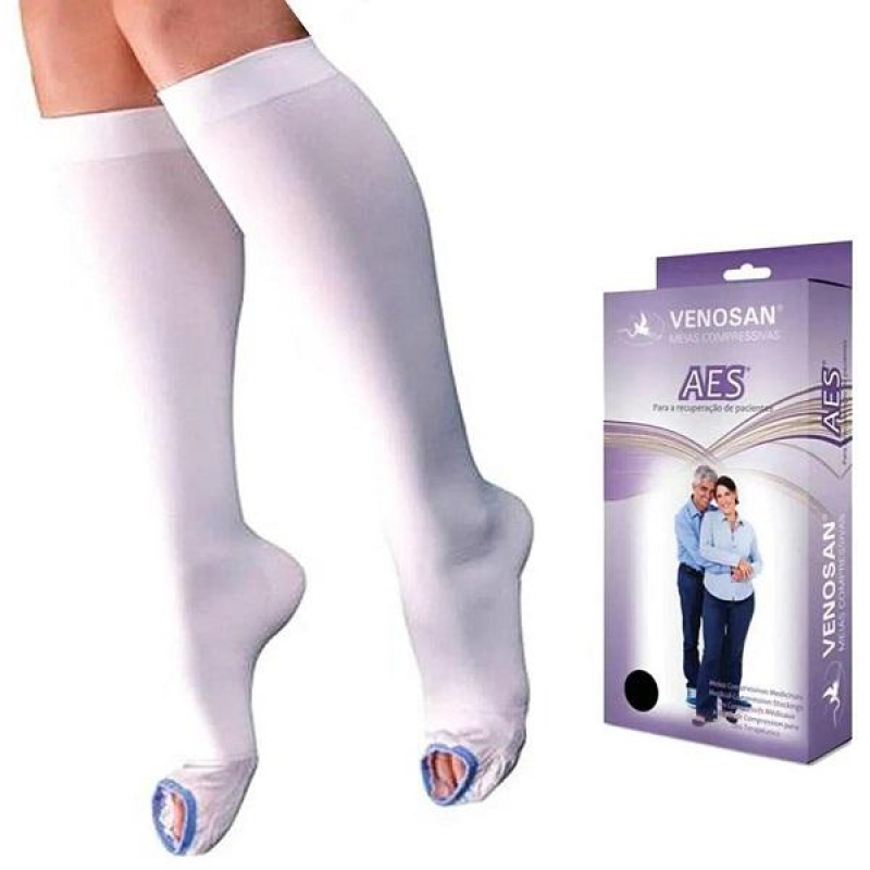 Meia 3/4 Anti Trombose Compressão 18mmHg Aberta Branca GG Venosan AES Branco Menor preço em Meia 3/4 Anti Trombose Compressão 18mmHg Aberta Branca GG Venosan AES Branco