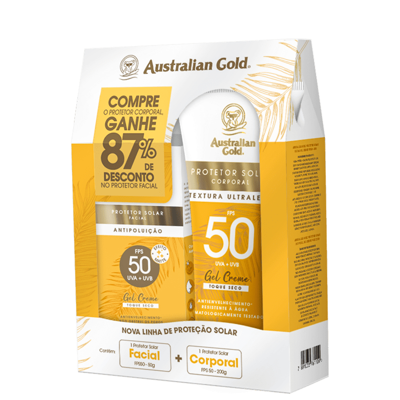 Kit Australian Gold Proteção FPS 50 Protetor Solar Corpo 200G + Facial 50G Fps50