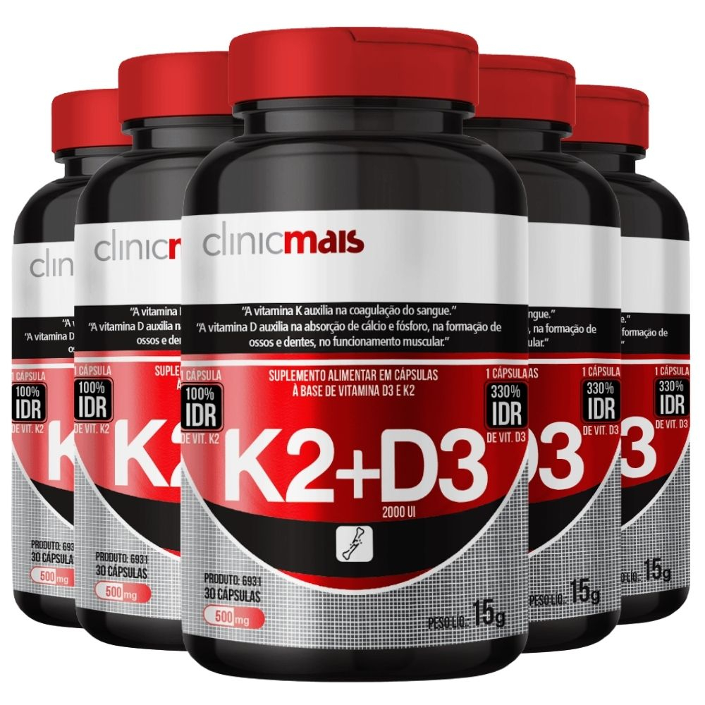 KIT 5X VITAMINA K2 + VITAMINA D3 30 CáPSULAS CLINICMAIS Menor preço em KIT 5X VITAMINA K2 + VITAMINA D3 30 CáPSULAS CLINICMAIS