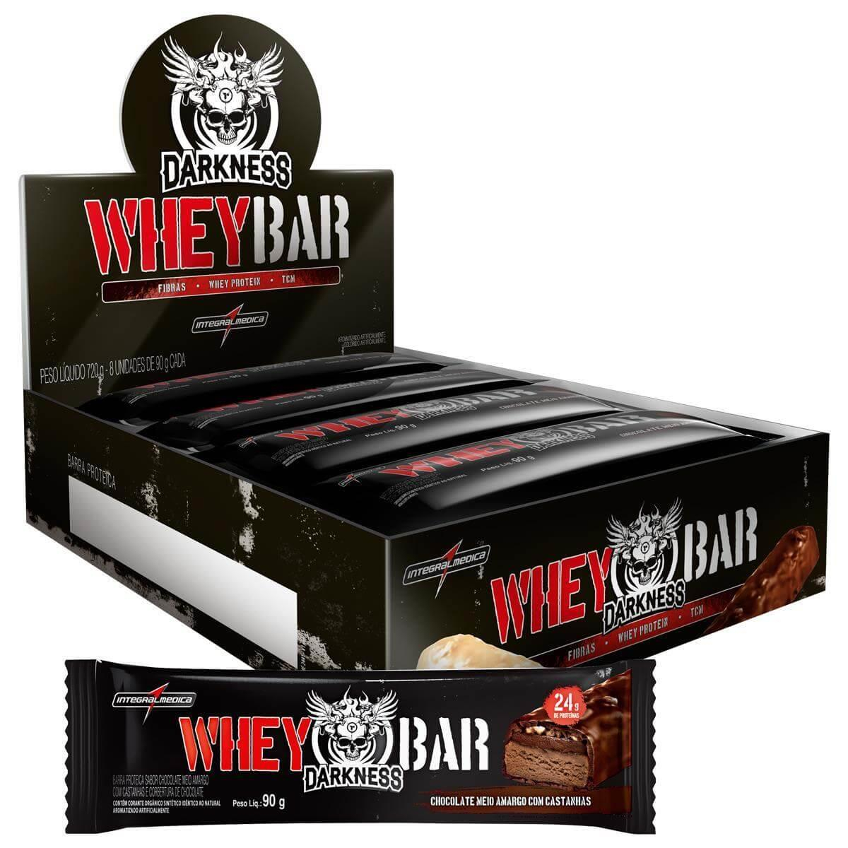 WHEY BAR - DARKNESS DISPLAY C/ 8 UNIDADES (8 UNIDADES) - CHOCOLATE AMARGO & CASTANHAS - INTEGRALMEDICA Menor preço em WHEY BAR - DARKNESS DISPLAY C/ 8 UNIDADES (8 UNIDADES) - CHOCOLATE AMARGO & CASTANHAS - INTEGRALMEDICA