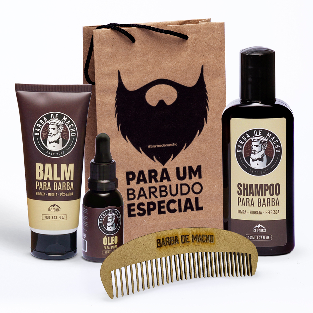 KIT PARA BARBA SHAMPOO BALM OLEO PENTE CURVO BARBA DE MACHO Menor preço em KIT PARA BARBA SHAMPOO BALM OLEO PENTE CURVO BARBA DE MACHO