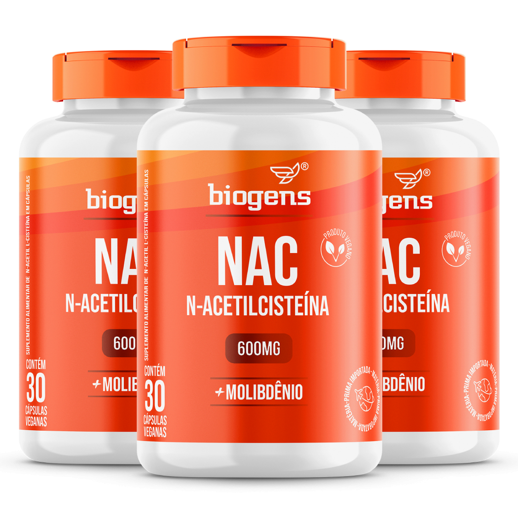 BIOGENS KIT 3X NAC N-ACETIL CISTEINA 600MG 60 CAPS Menor preço em BIOGENS KIT 3X NAC N-ACETIL CISTEINA 600MG 60 CAPS