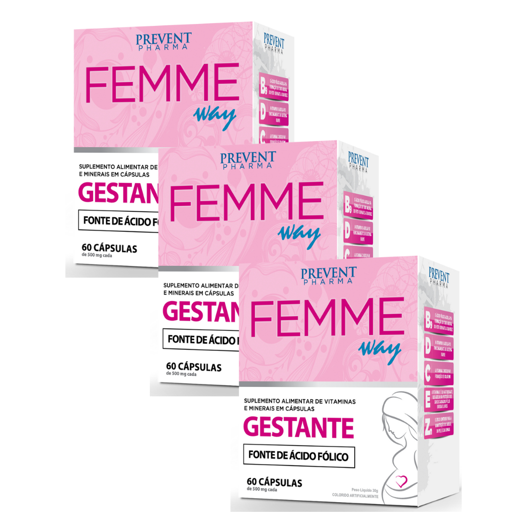 KIT 3UNI FEMME WAY GESTANTE 60 CáPS - PREVENT PHARMA Menor preço em KIT 3UNI FEMME WAY GESTANTE 60 CáPS - PREVENT PHARMA