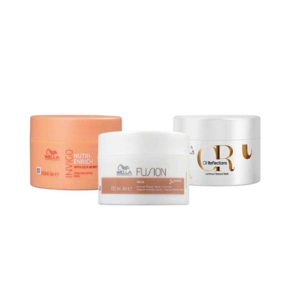 KIT WELLA PROFESSIONALS CRONOGRAMA CAPILAR MASQ ENRICH 150G + MASQ FUSION 150G + MASQ OIL REFLECTIONS 150G Menor preço em KIT WELLA PROFESSIONALS CRONOGRAMA CAPILAR MASQ ENRICH 150G + MASQ FUSION 150G + MASQ OIL REFLECTIONS 150G