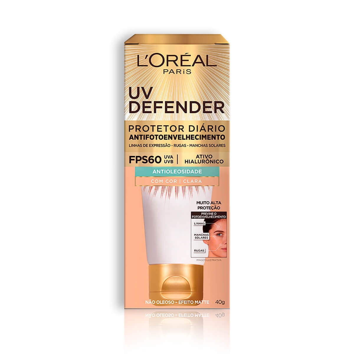 Protetor Solar Facial L'Oréal UV Defender Antioleosidade Cor Clara FPS 60 com 40g 40g