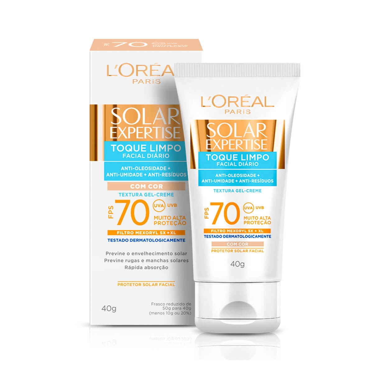 Protetor Solar Facial L'Oréal Expertise Toque Limpo com cor FPS70 com 40g 40g