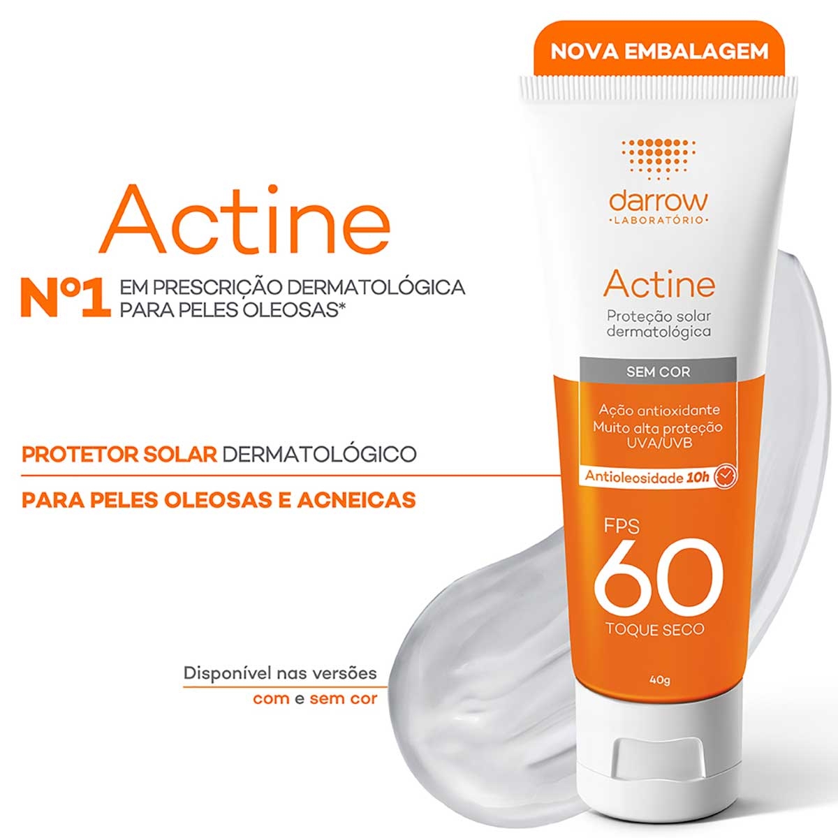 Protetor Solar Facial Sem Cor Actine FPS 60 com 40g | Droga Raia