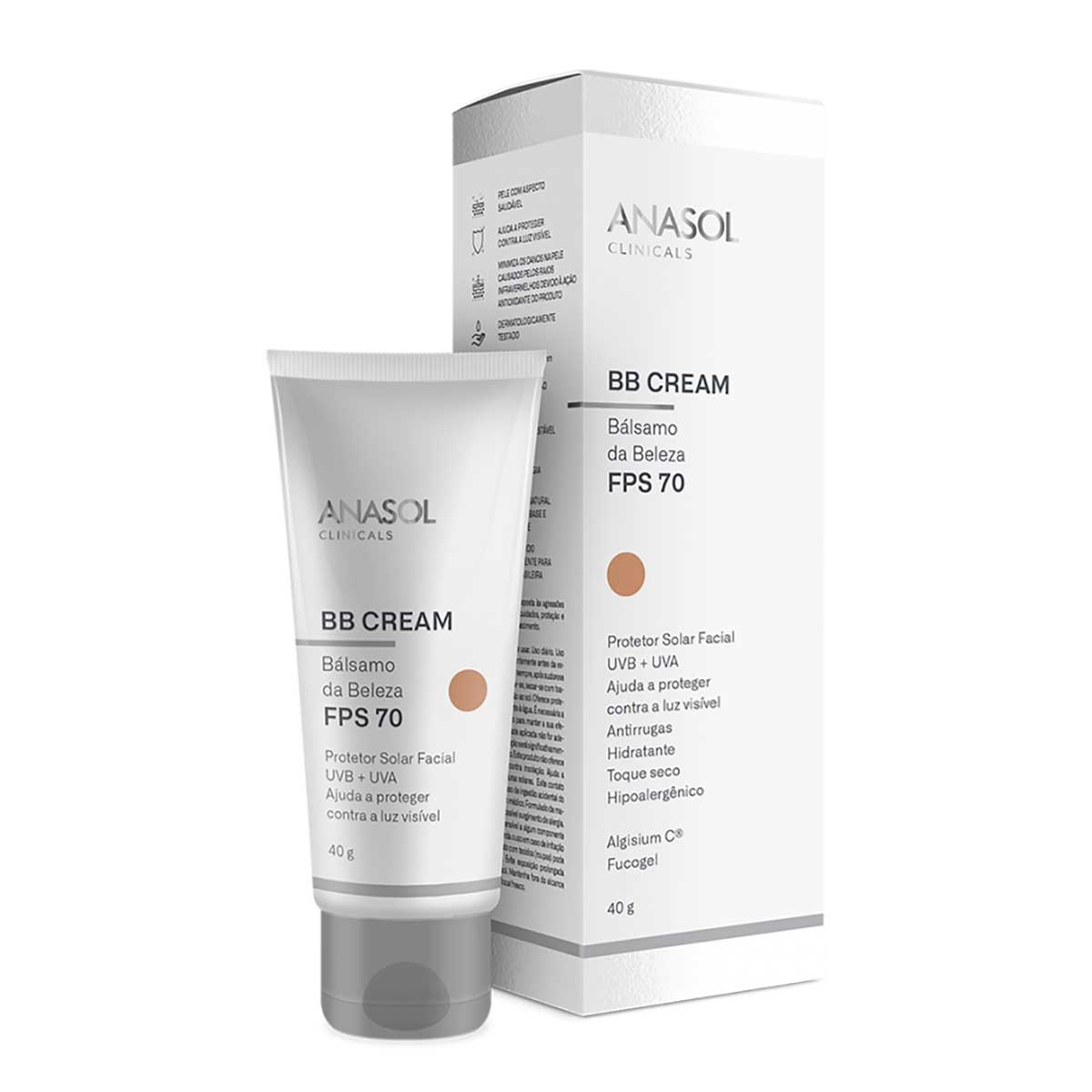 Protetor Solar Facial Anasol Clinicals BB Cream FPS70 com 40g Menor preço em Protetor Solar Facial Anasol Clinicals BB Cream FPS70 com 40g