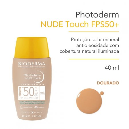 Protetor Solar Facial Bioderma Photoderm Nude Touch Dourado FPS50+ com 40ml