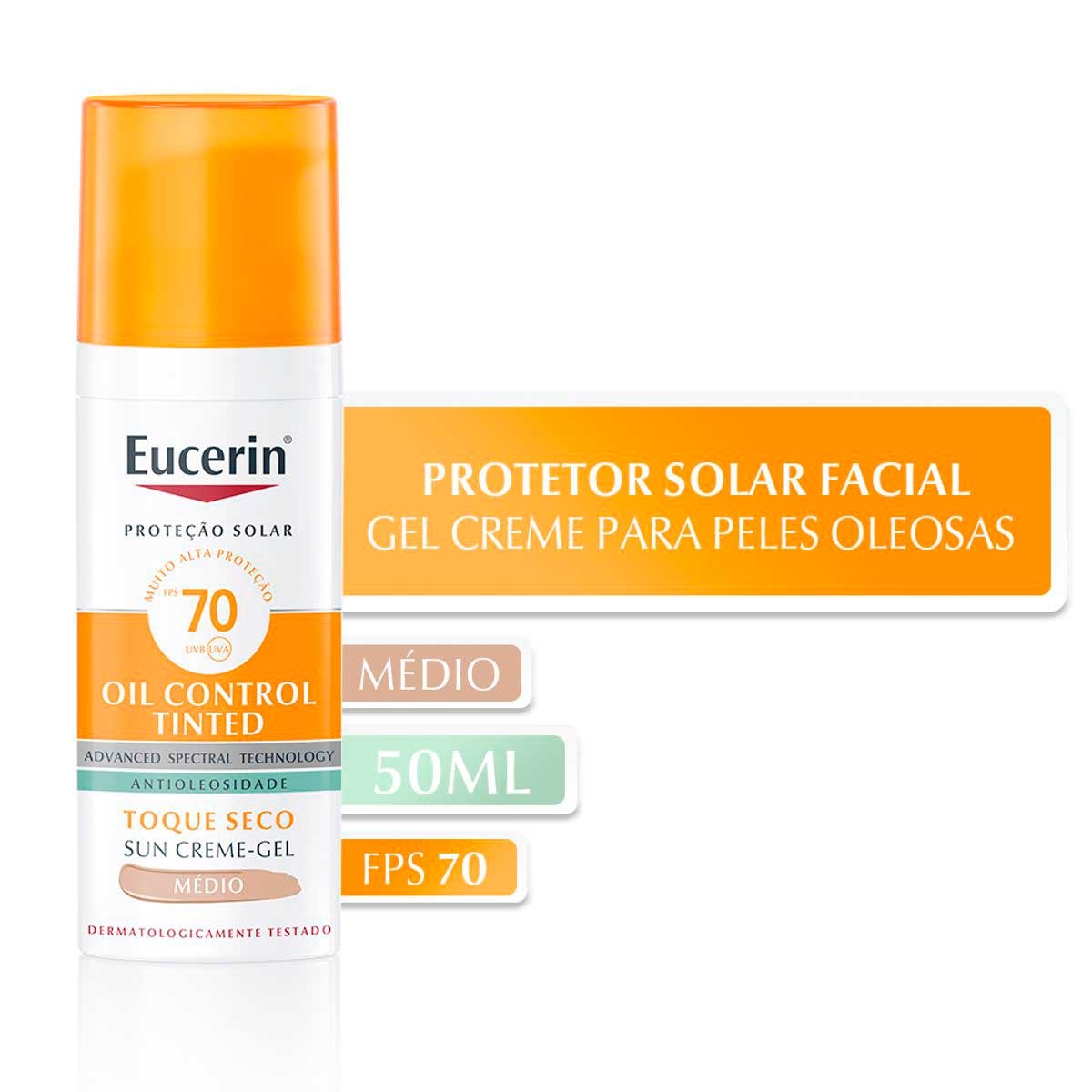 Protetor Solar Facial Eucerin Sun Oil Control Tinted Médio PS70 com 50g