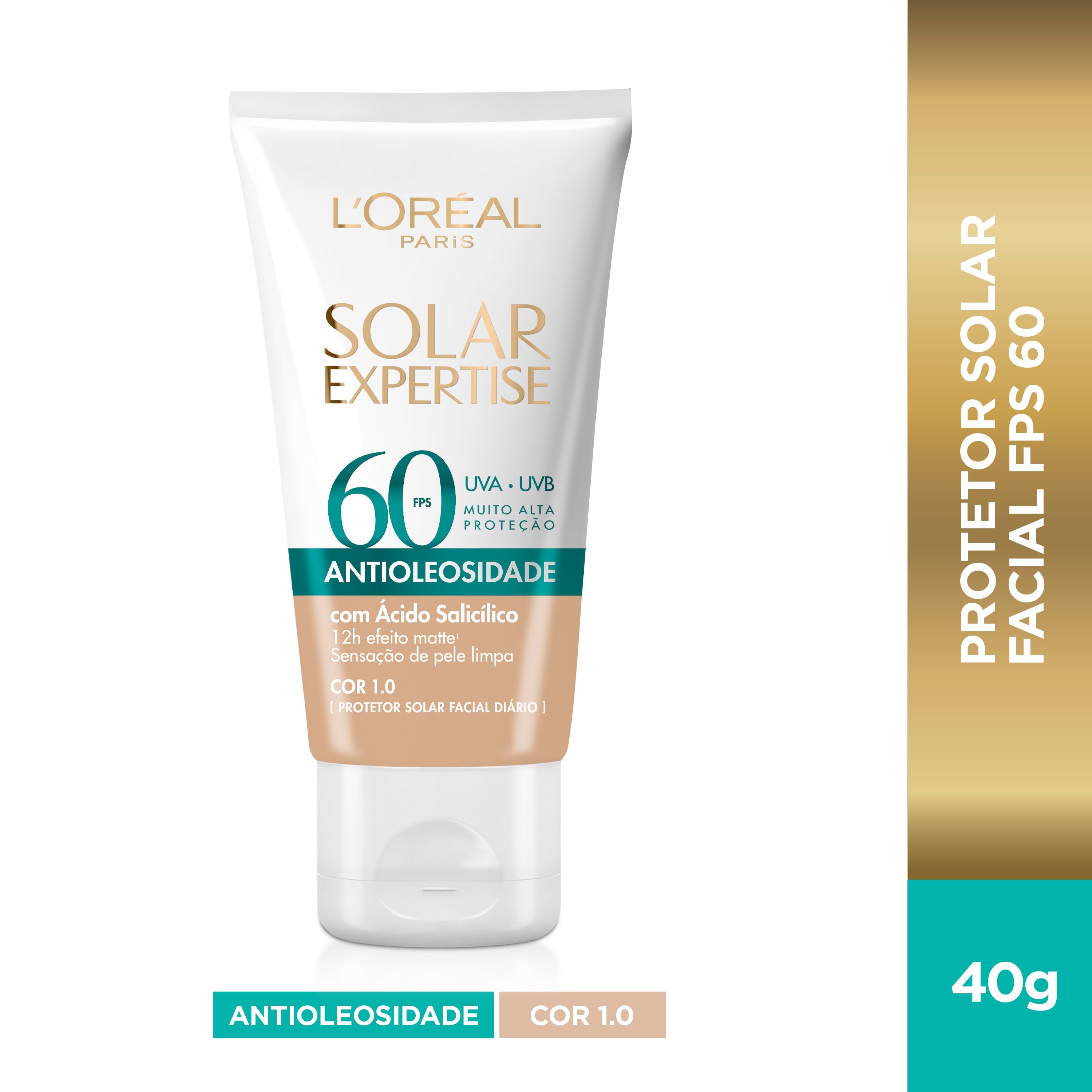 Protetor Solar Facial L'Oréal Expertise Antioleosidade FPS 60 Cor 1.0 40g L'oréal Paris 40g