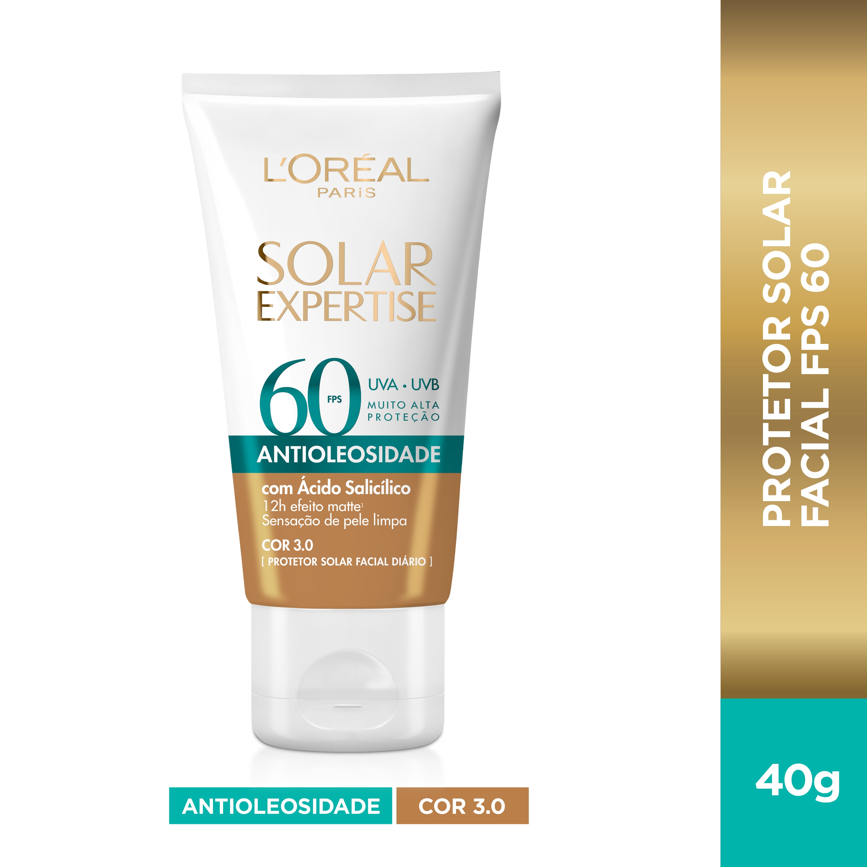 Protetor Solar Facial L'Oréal Expertise Antioleosidade FPS 60 Cor 3.0 40g L'oréal Paris 40g