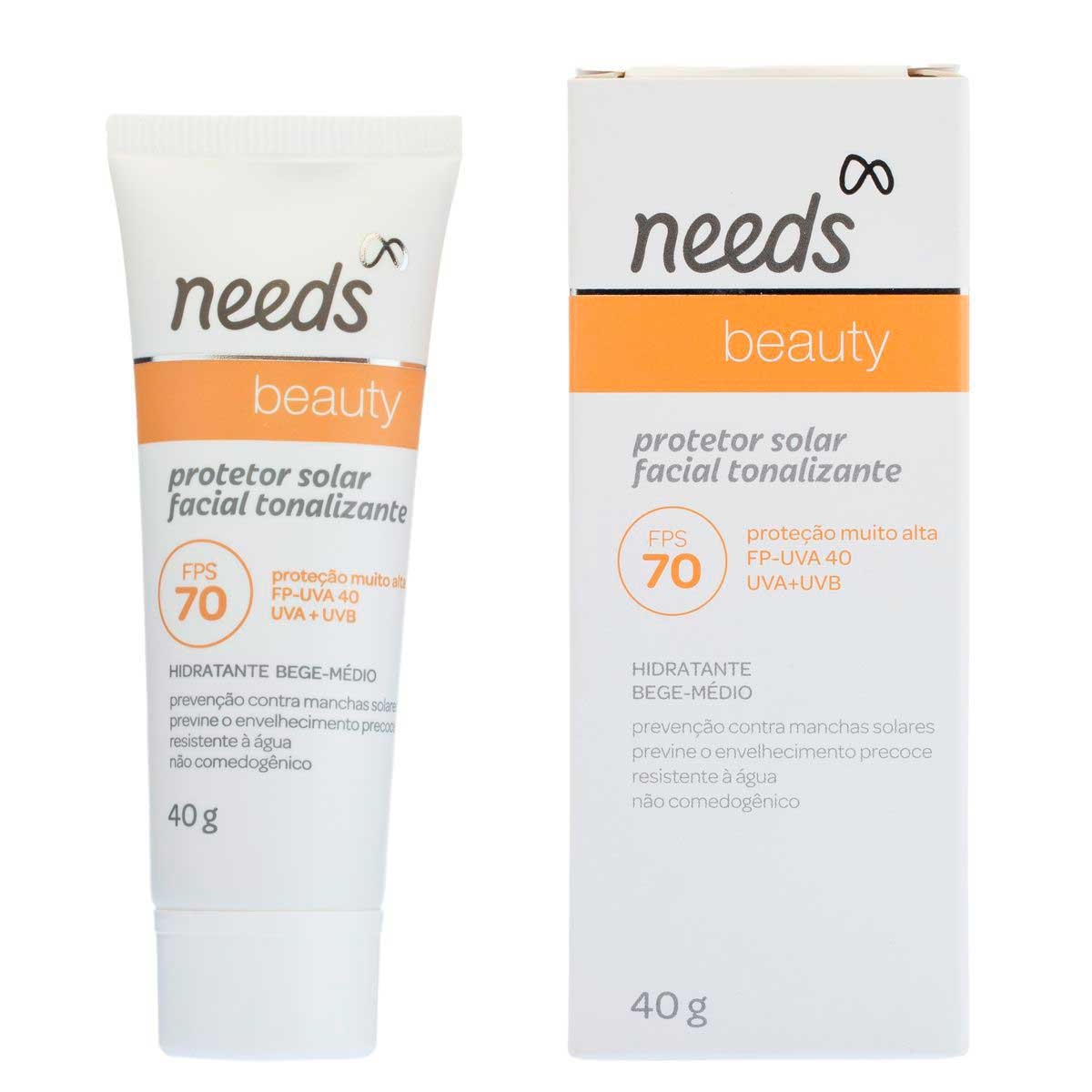 Protetor Solar Facial Needs Beauty Hidratante Bege Médio FPS 70 com 40g